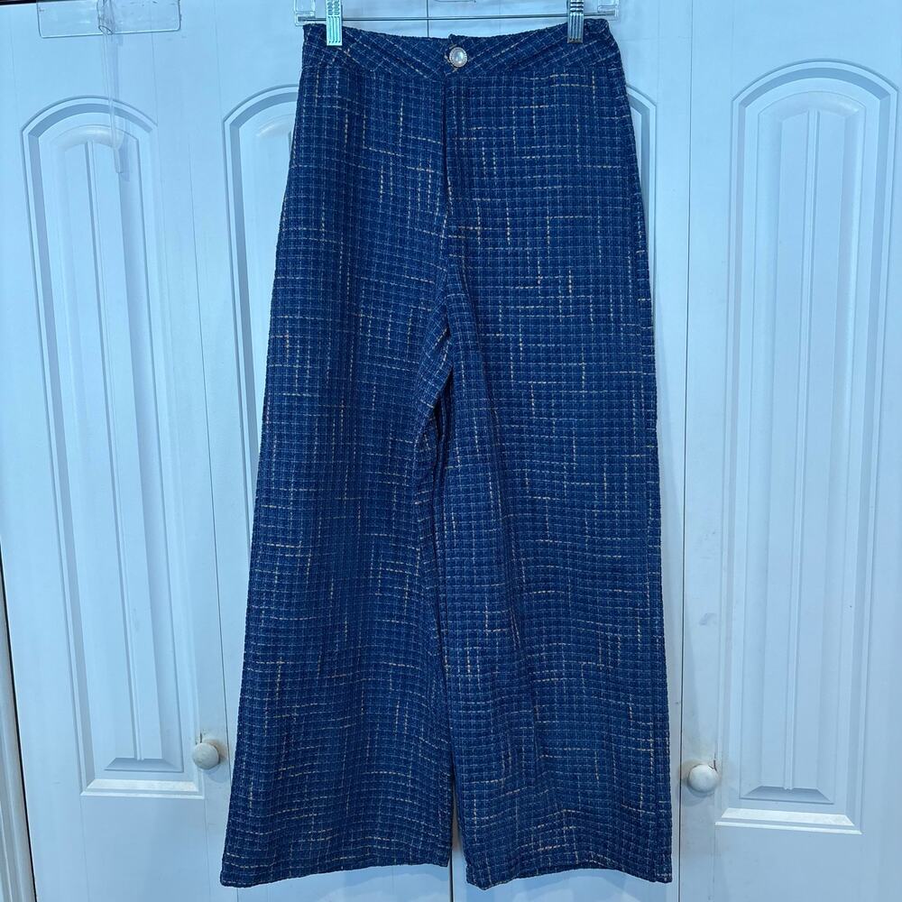 Moosta‎ Blue Tweed Wide Leg Pants Size Small